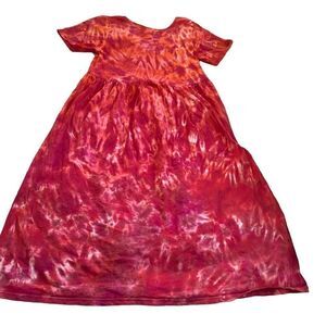Cotton T-Shirt Dress With Pockets- Handmade Tie-dye-Shade Of Red- Well Used- Med